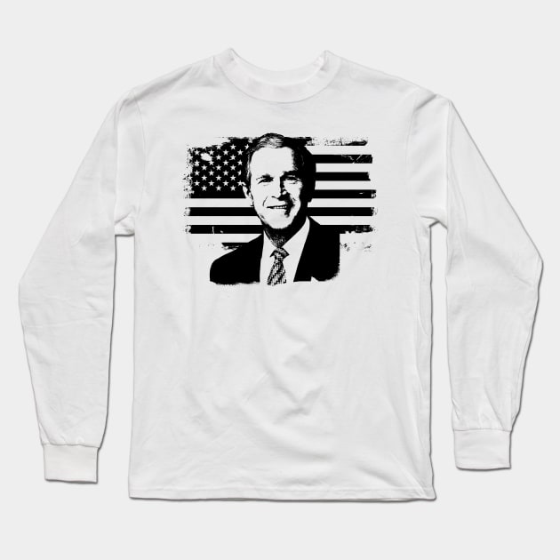 George W. Bush Portrait Long Sleeve T-Shirt by phatvo